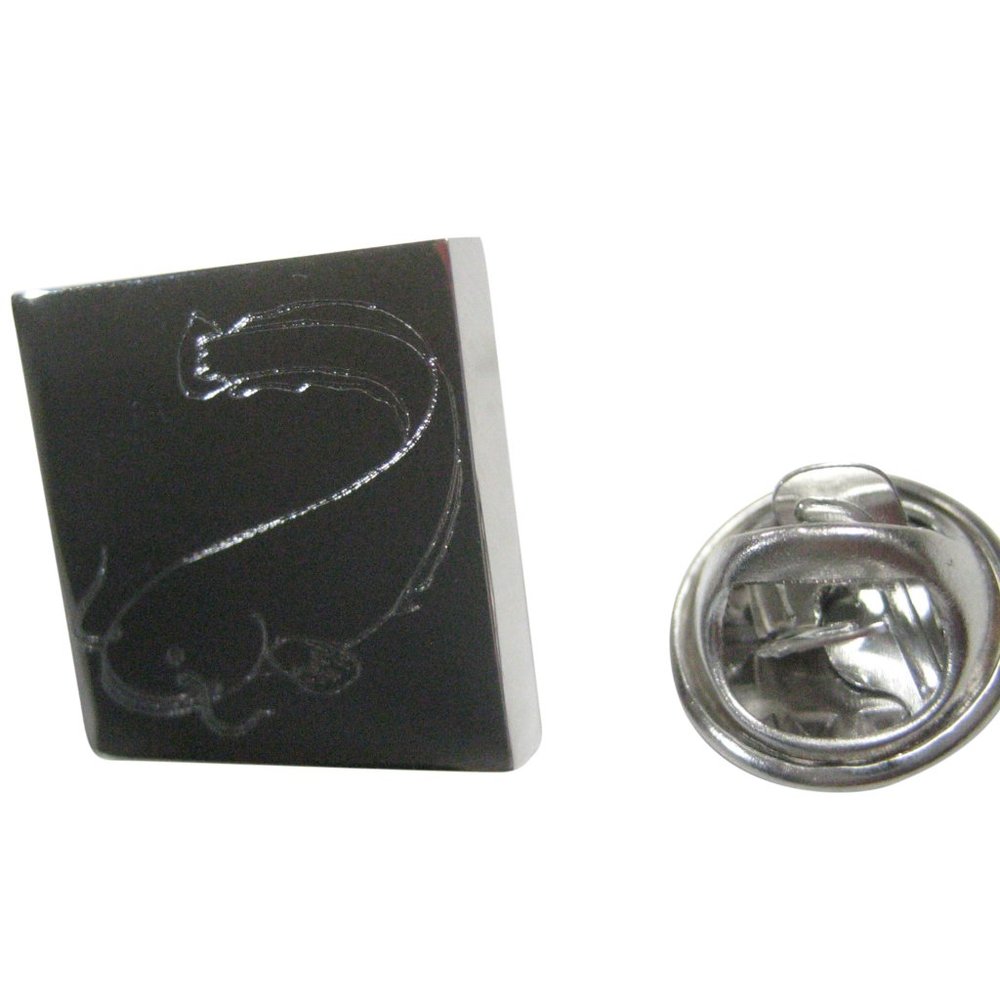 Silver Toned Square Etched Catfish Lapel Pin